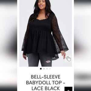 Bell-Sleeve Babydoll Top - Lace Black
